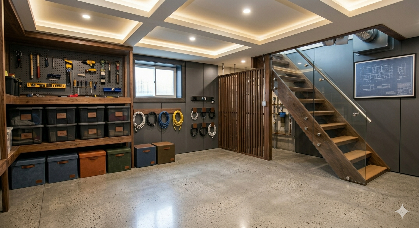 Restored Bellevue basement after water damage cleanup